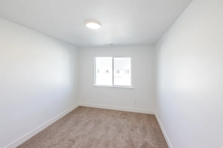 Carpeted room featuring a white ceiling and walls, a double-paned window, and a flush-mount ceiling light fixture