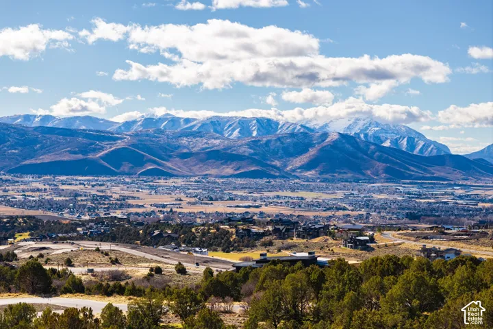 Expansive mountain range backdrop with snow-capped peaks