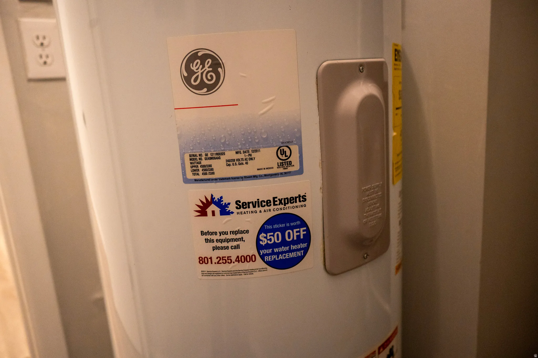 Detailed view of electric water heater