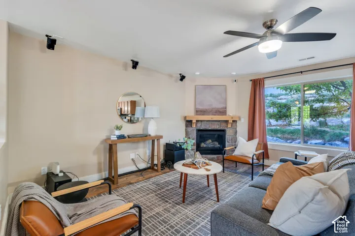 Family room with fireplace