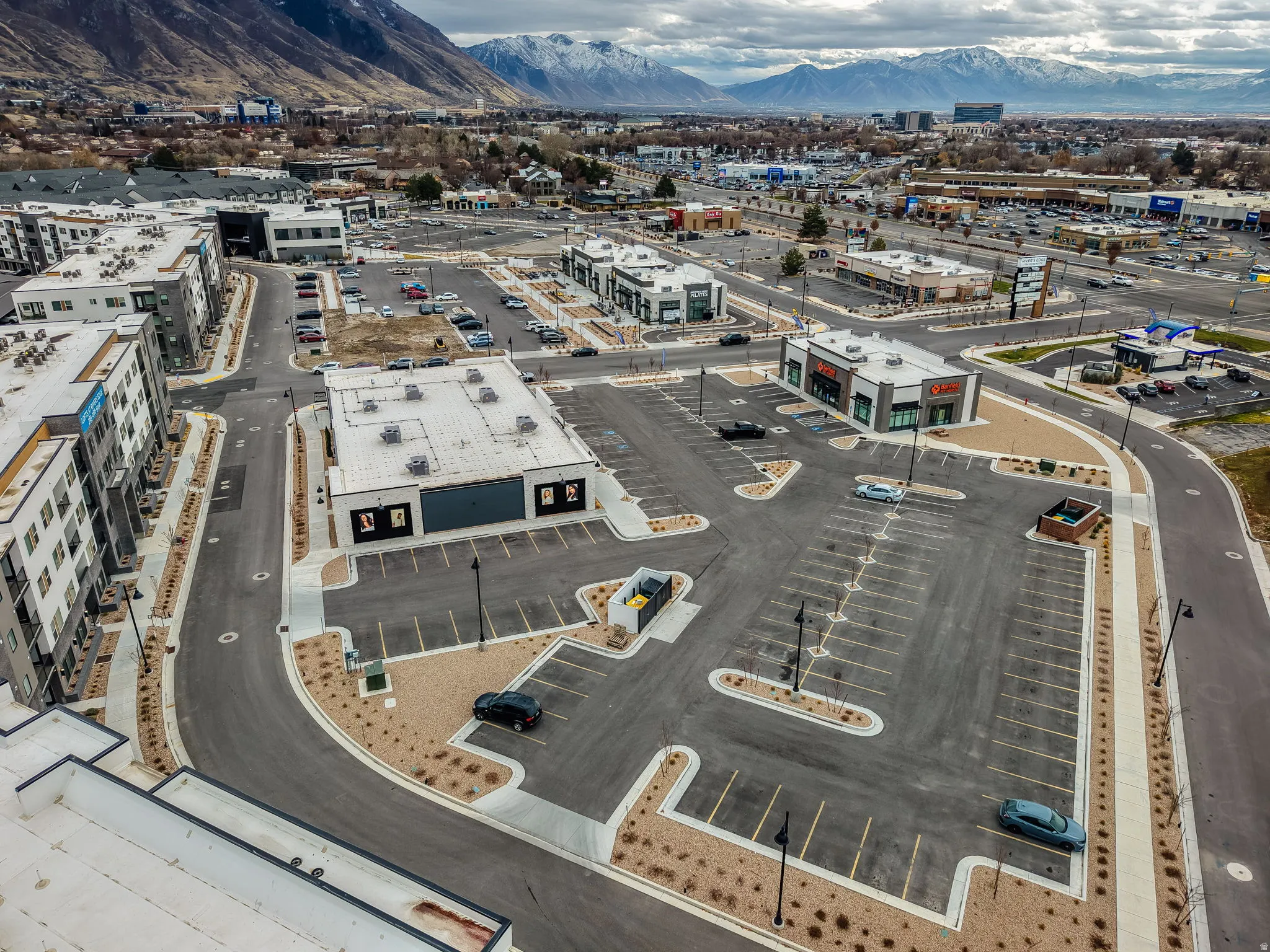 Aerial view of a mountainous background