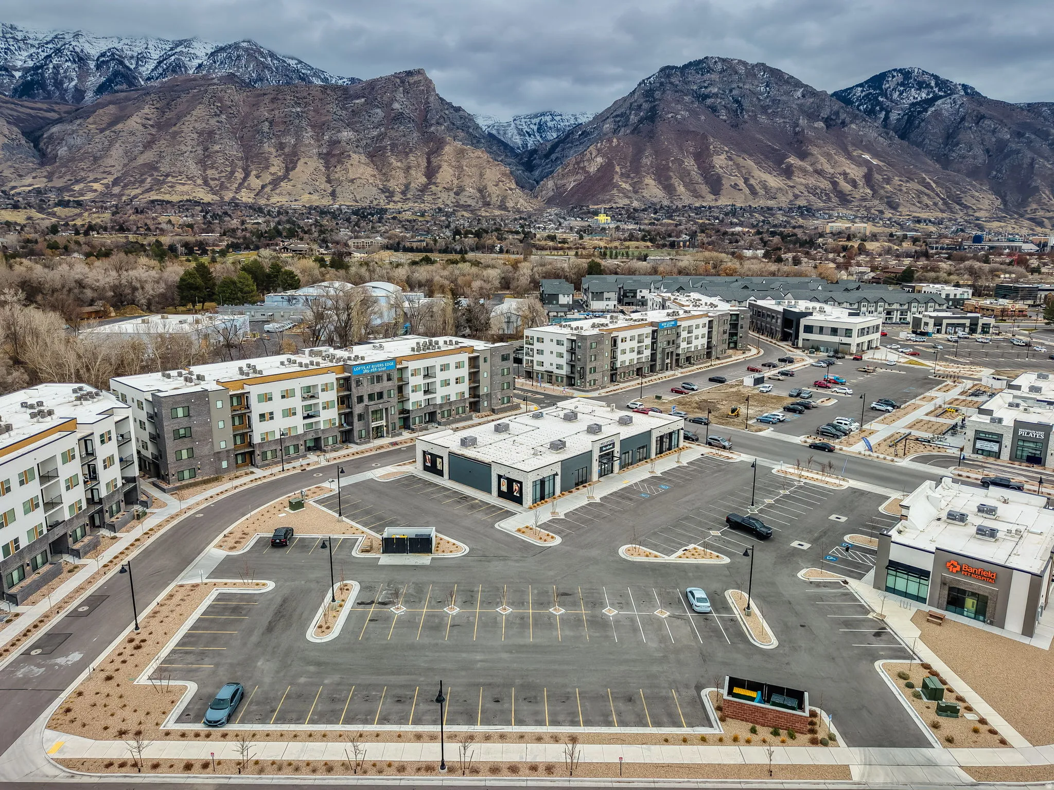 Drone / aerial view of a mountainous background