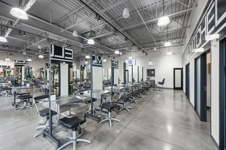 Workout area with a towering ceiling