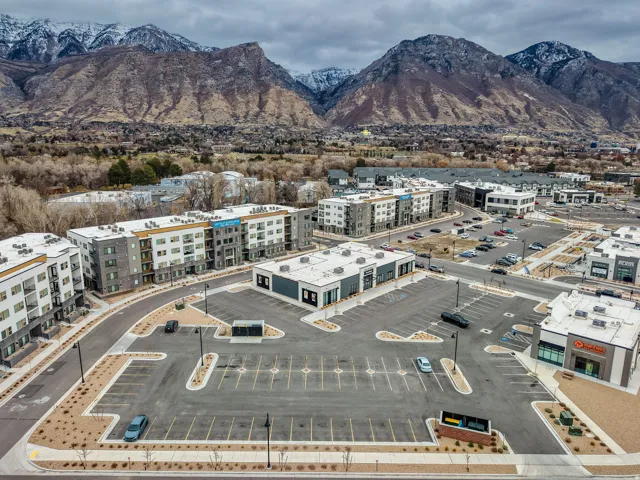 Drone / aerial view of a mountainous background