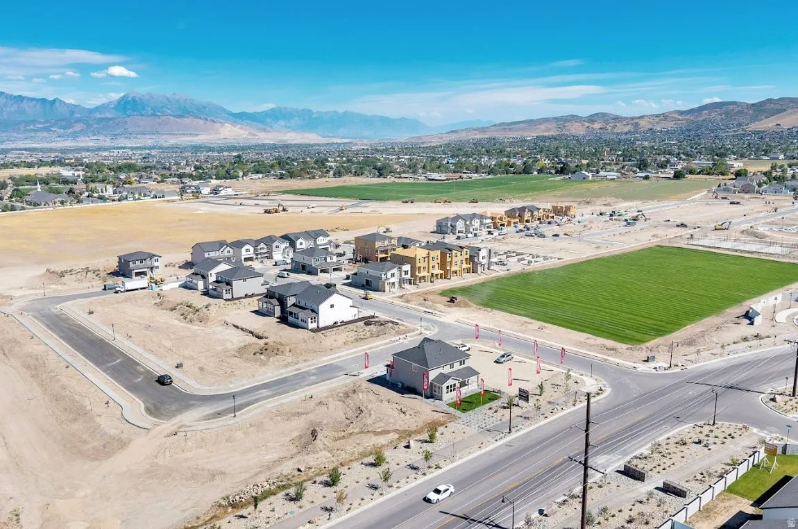 Drone / aerial view of a mountain backdrop