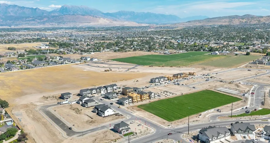 Aerial overview of property's location with mountains