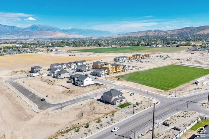 Drone / aerial view of a mountain backdrop
