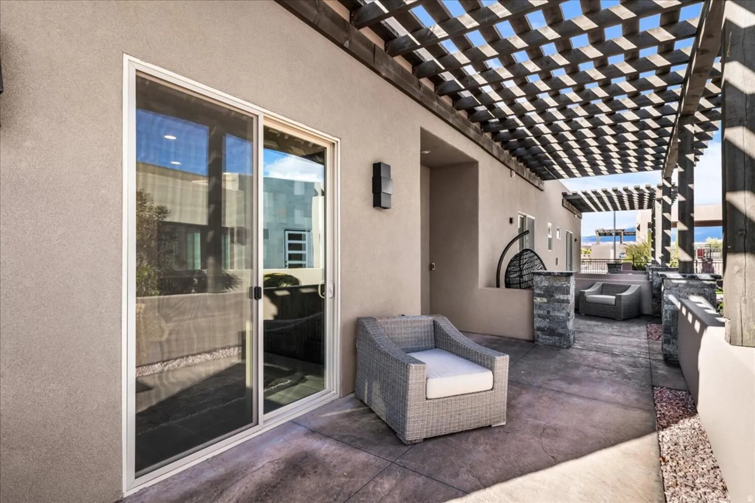 View of patio with a pergola
