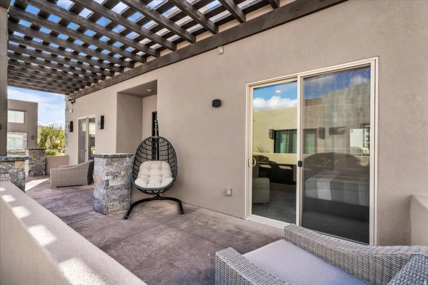 View of patio featuring a pergola