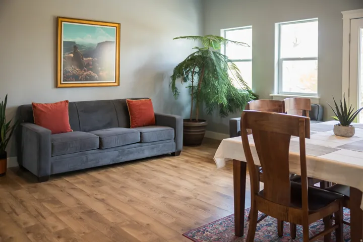 Living room featuring light wood finished floors and baseboards