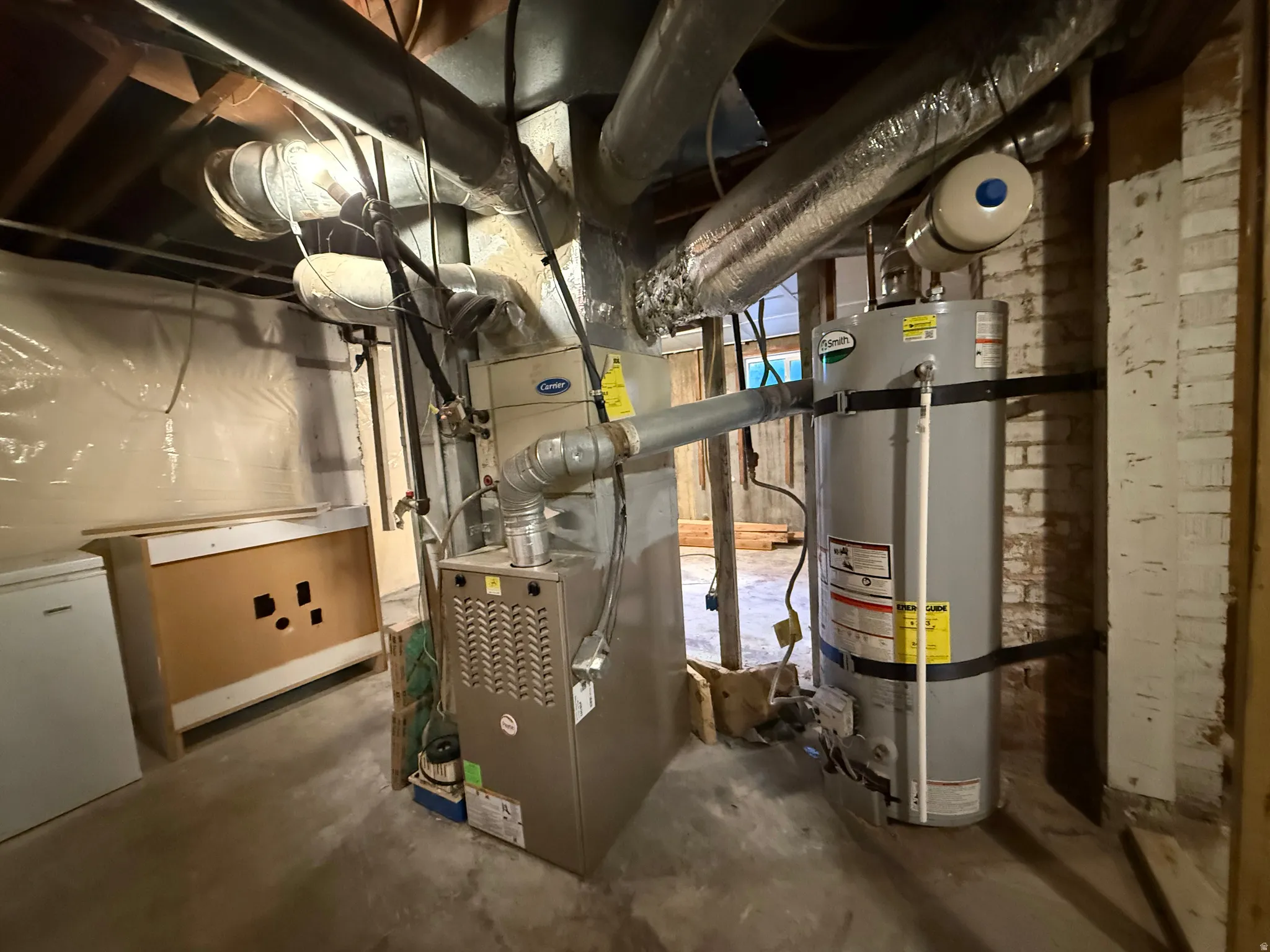 Utility room with secured water heater and heating unit