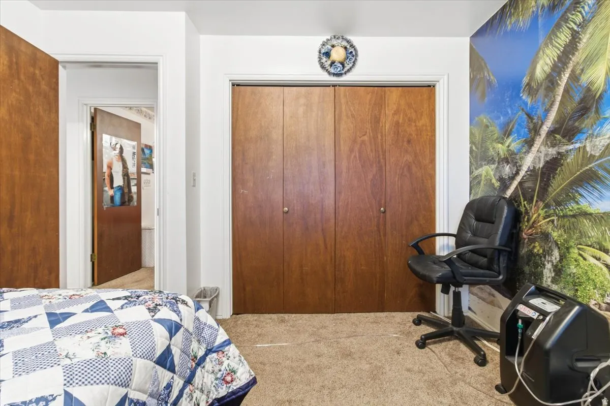 Bedroom with a closet and carpet
