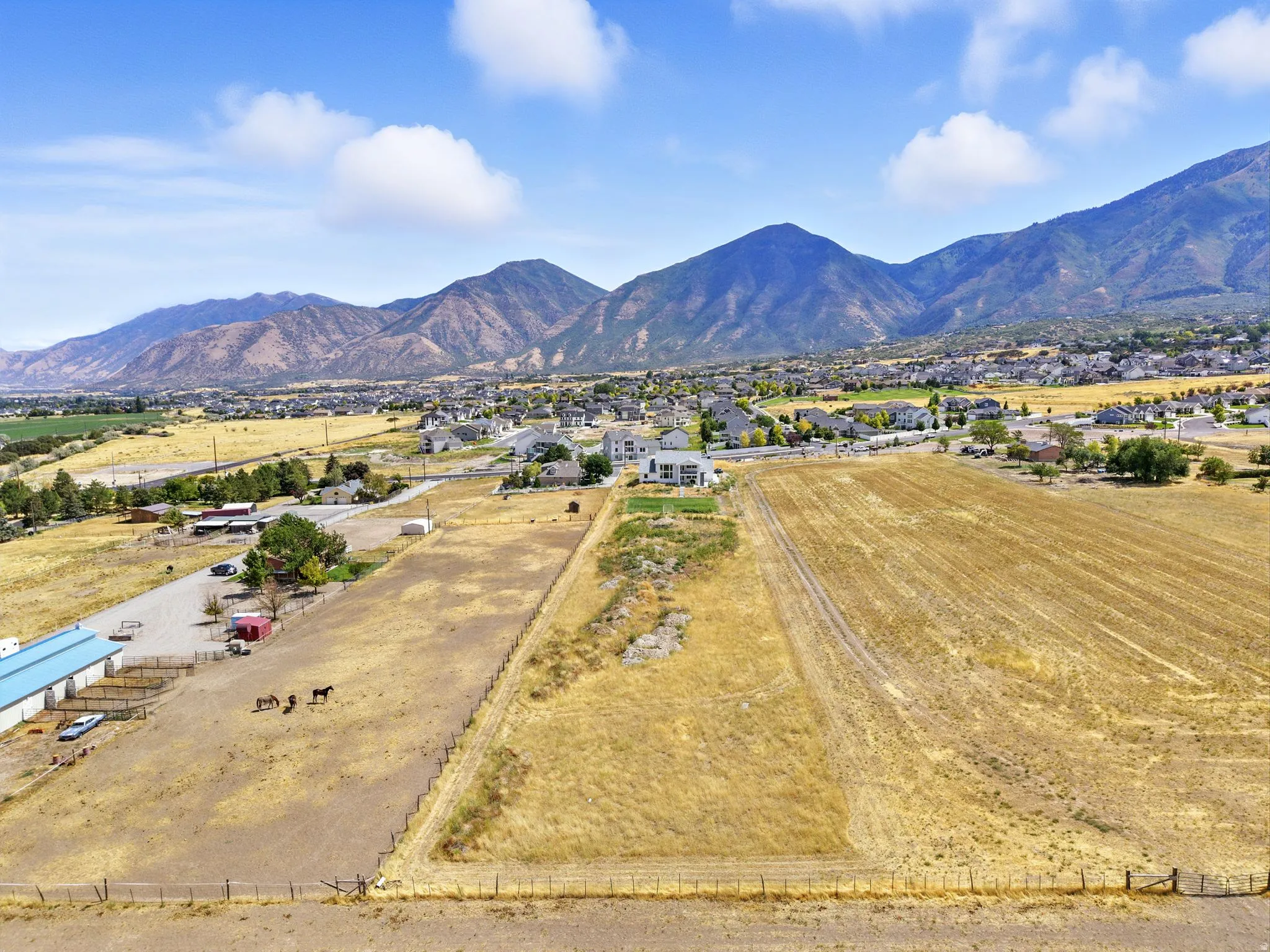 Overview of rural landscape featuring mountains