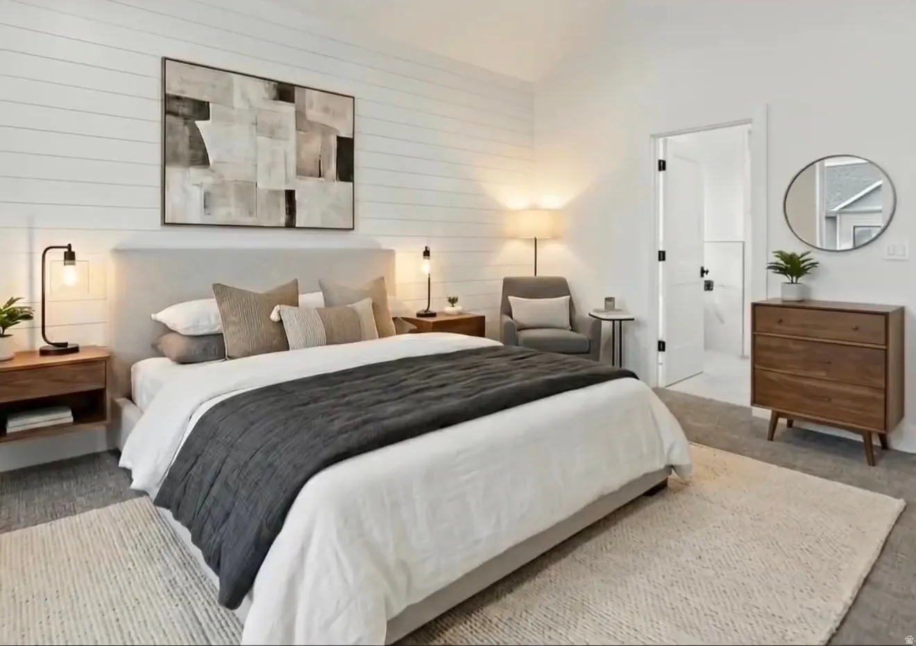Bedroom featuring high vaulted ceiling