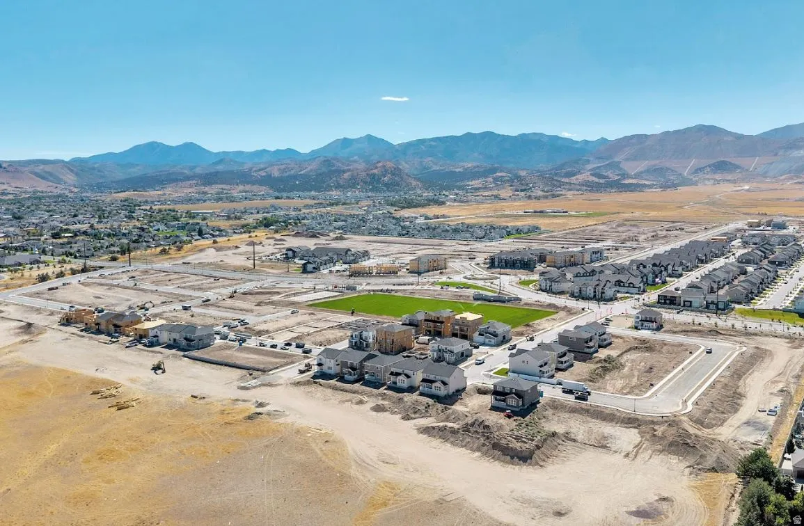 Aerial view of a mountain backdrop