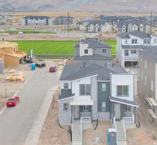 Aerial perspective of suburban area