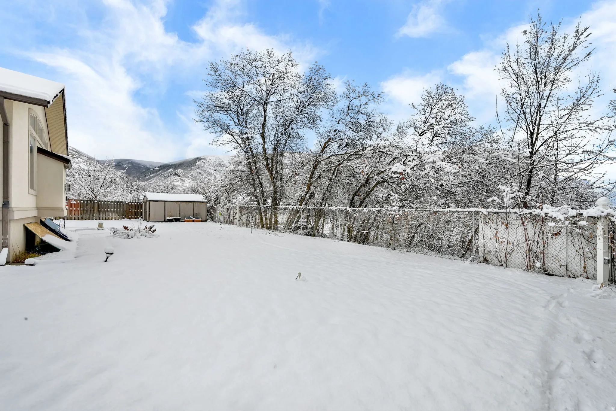 Fully fenced backyard with mountain views