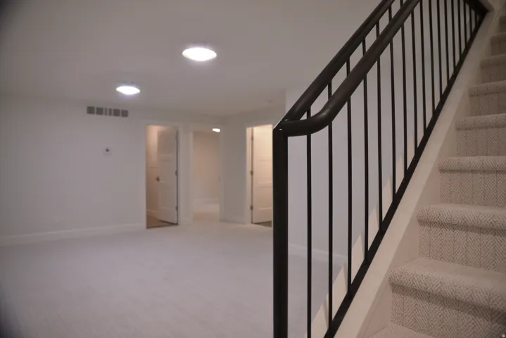 Stairs featuring carpet floors and baseboards