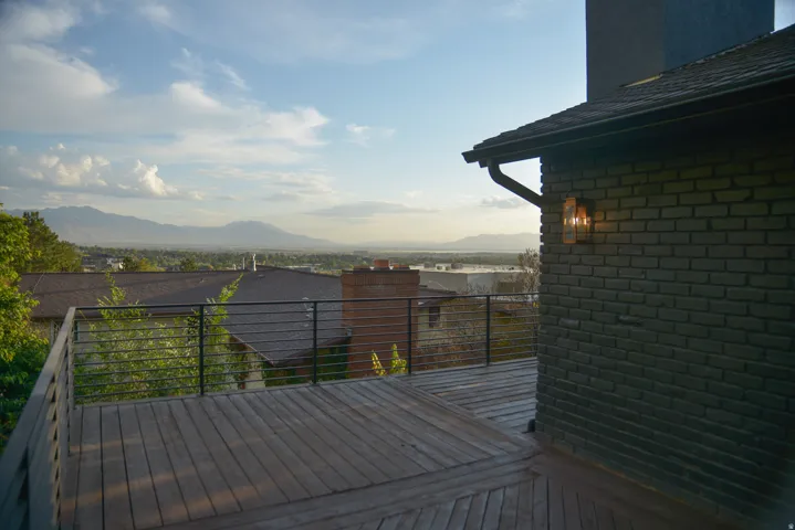 Wooden terrace with a mountain view