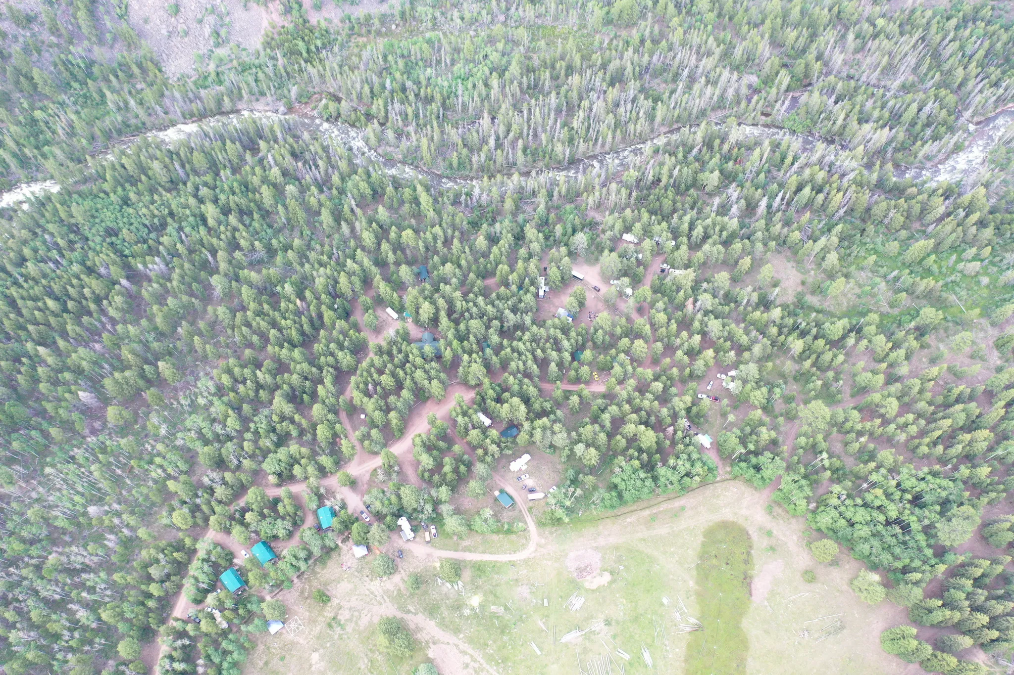 Aerial overview of property's location with property parcel outlined