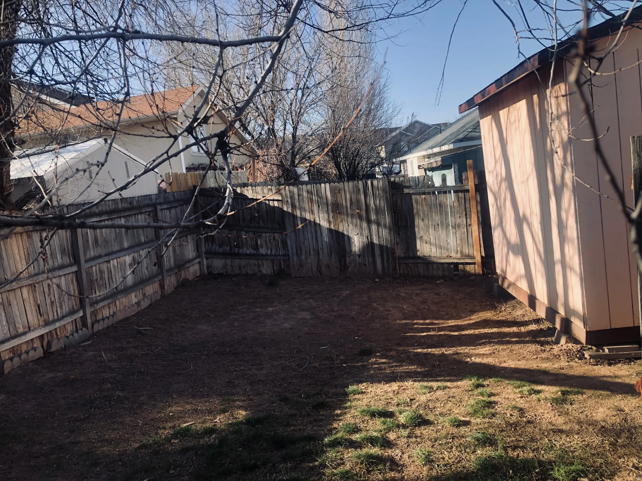 View of fenced backyard