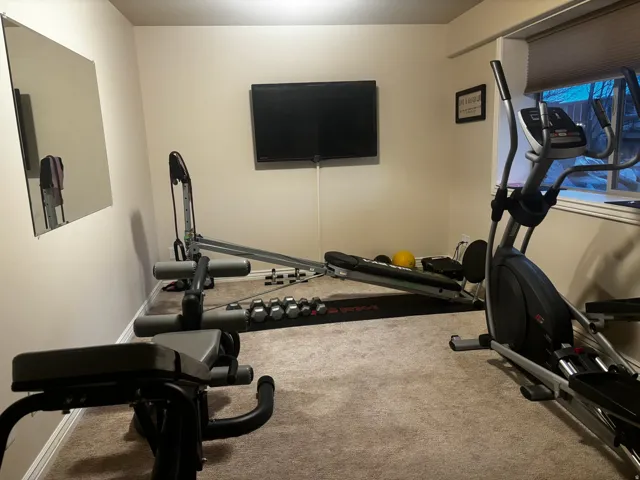 Workout room featuring carpet floors