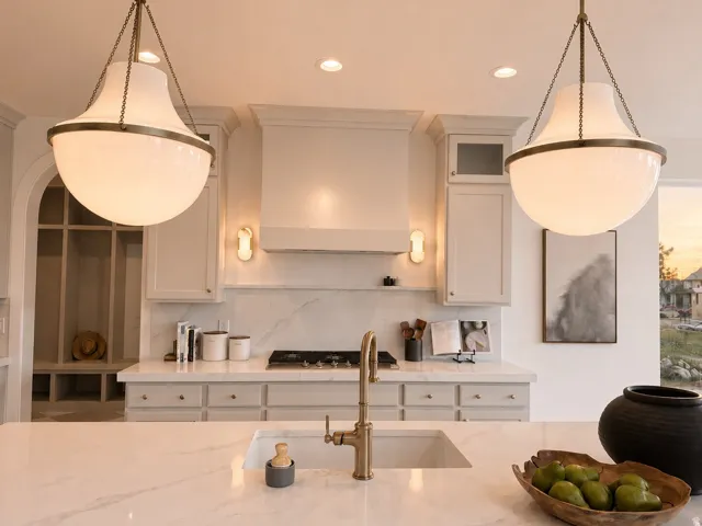 Kitchen featuring white shaker cabinetry, an integrated range hood, white countertops, a built-in gas range, and a brass-finish faucet