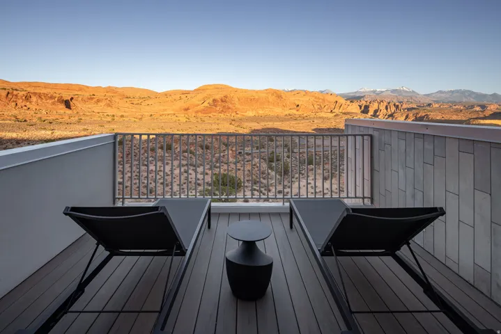 Wooden deck with a mountain view
