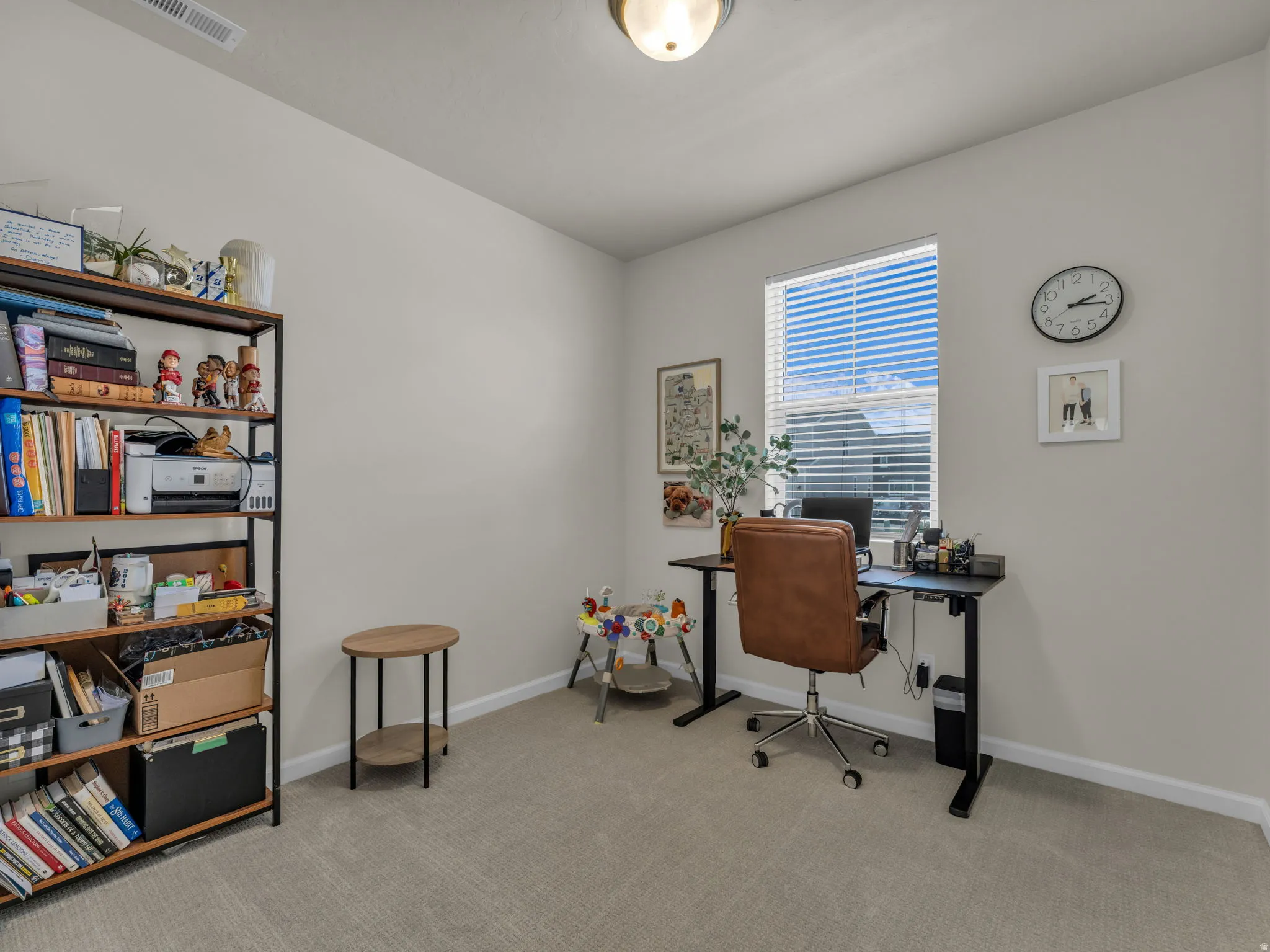 Office area with light carpet