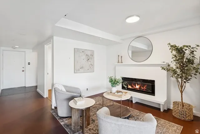 Front door and fireplace