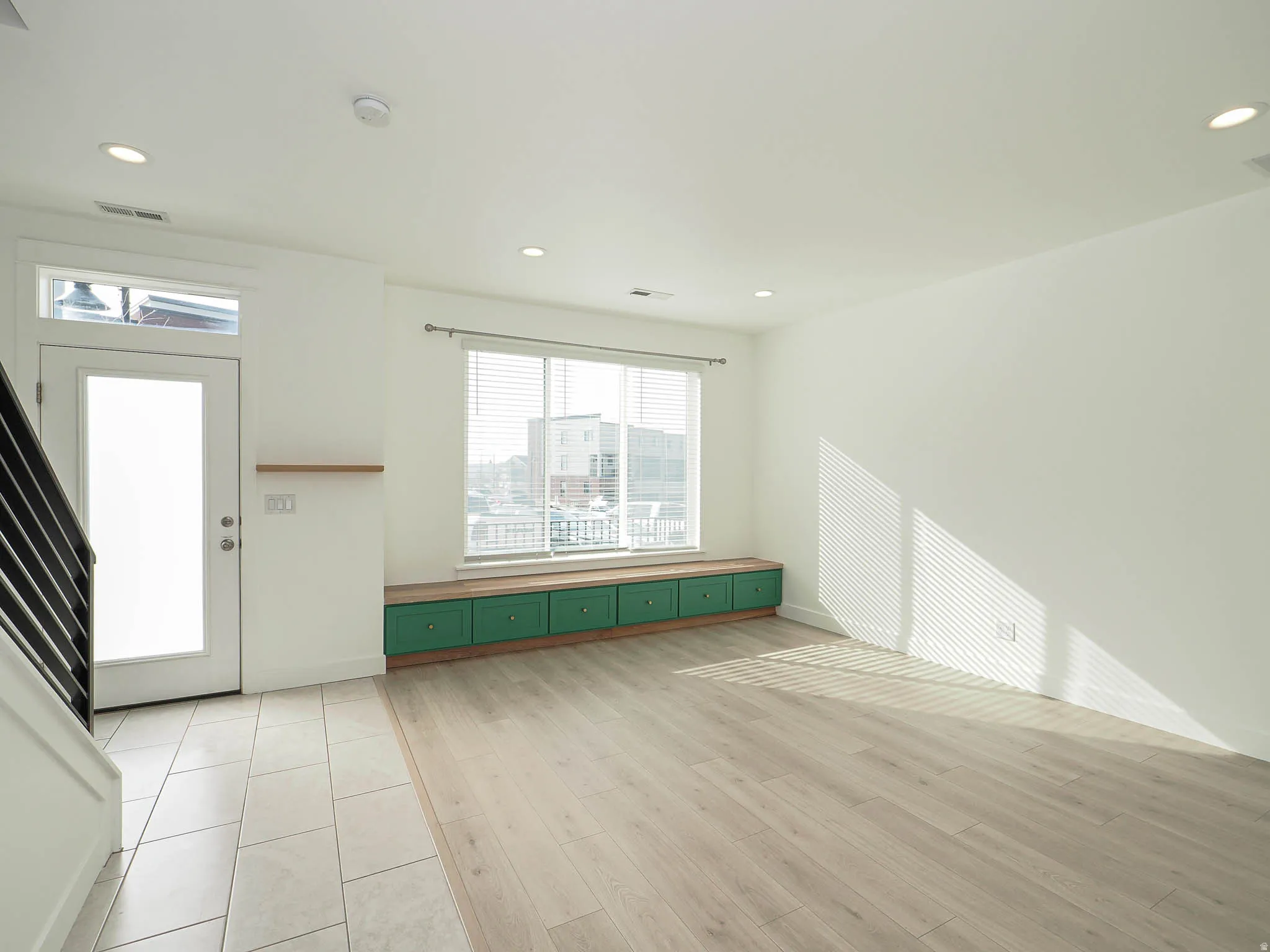 Storage in window bench.