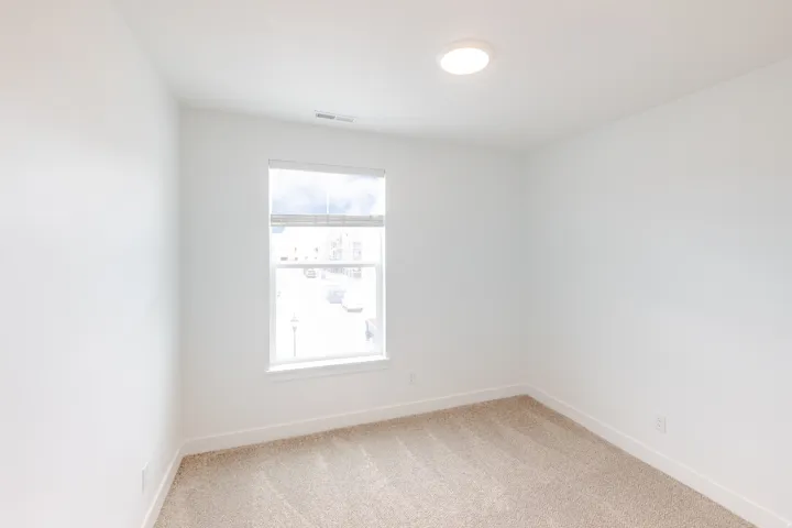 Neutral-toned carpeting paired with crisp white walls and baseboards