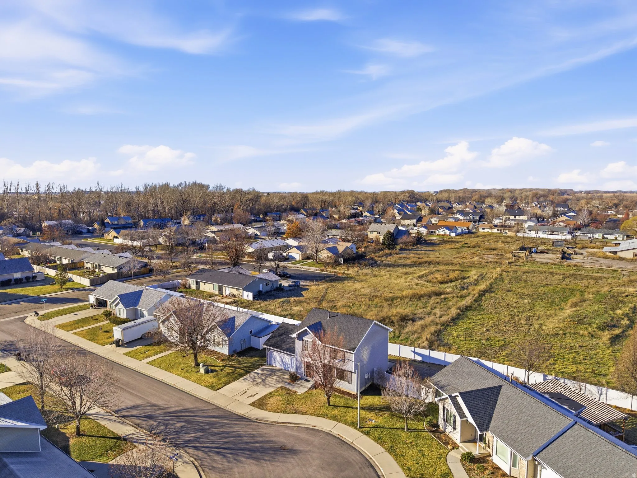 Aerial perspective of suburban area