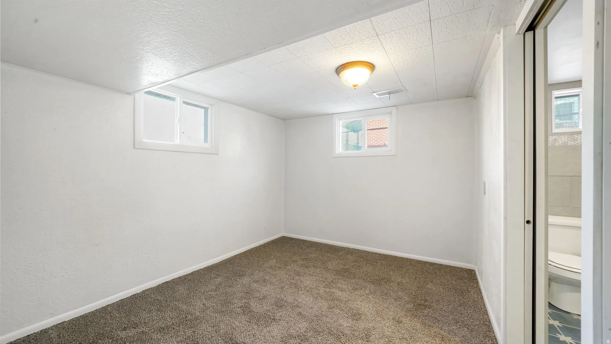 Basement with carpet and baseboards