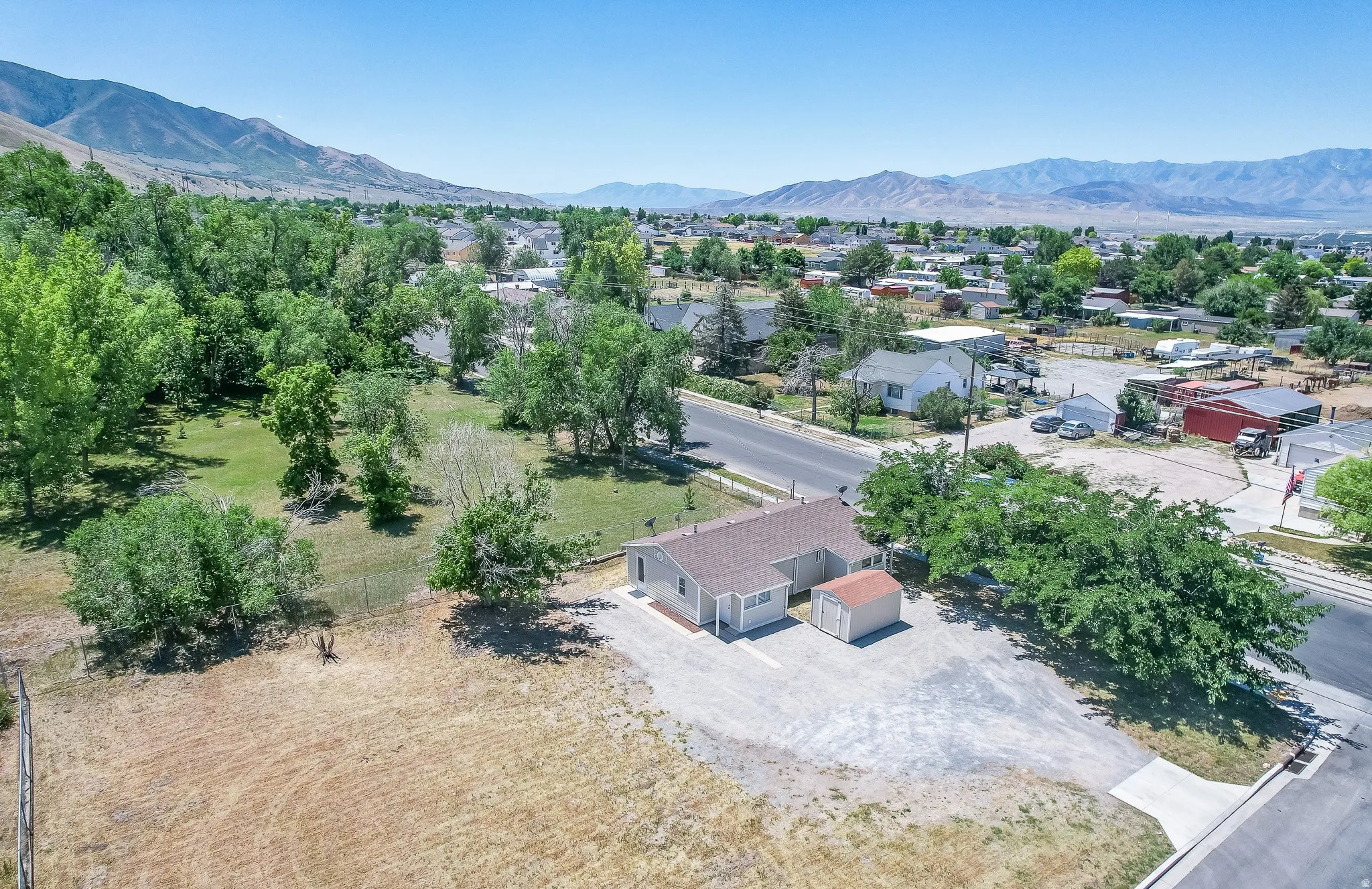 Drone / aerial view of a mountain backdrop