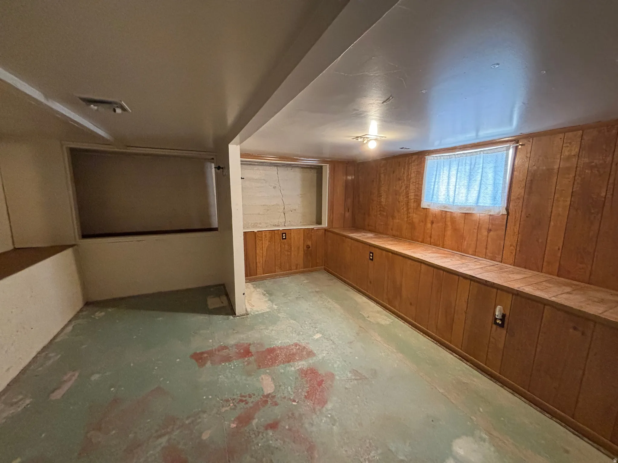 Below grade area with wood walls