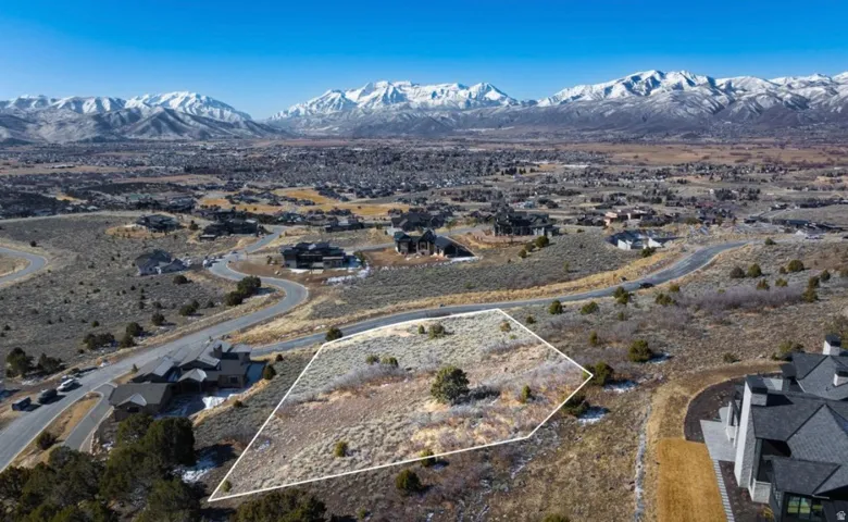 Expansive undeveloped lot with natural ground cover and distant snow-capped mountains