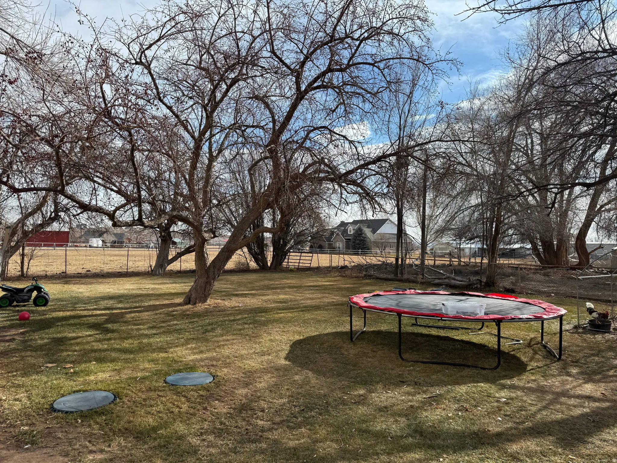 View of yard with a trampoline