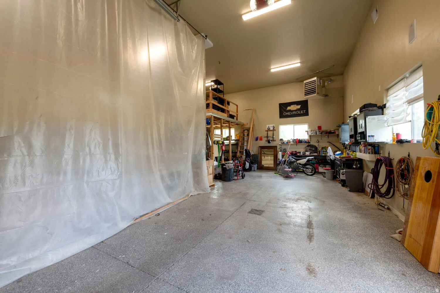 Garage with a heating unit