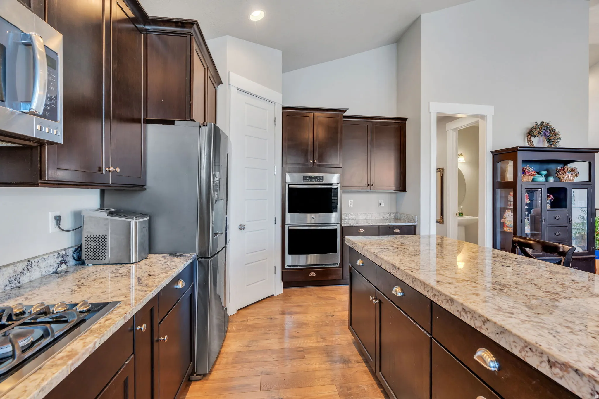 Stainless steel appliances, including gas stove and double oven