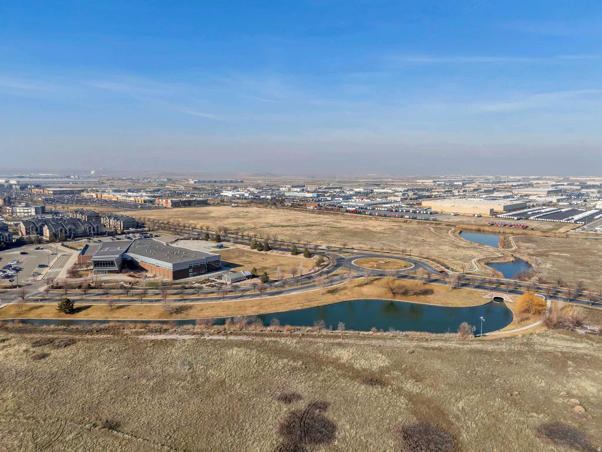 Aerial view of a nearby body of water