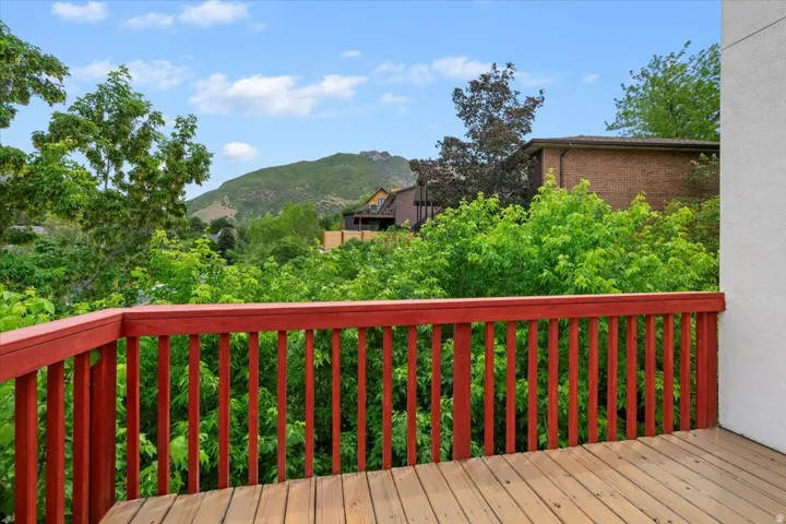 Wooden terrace with a mountain view