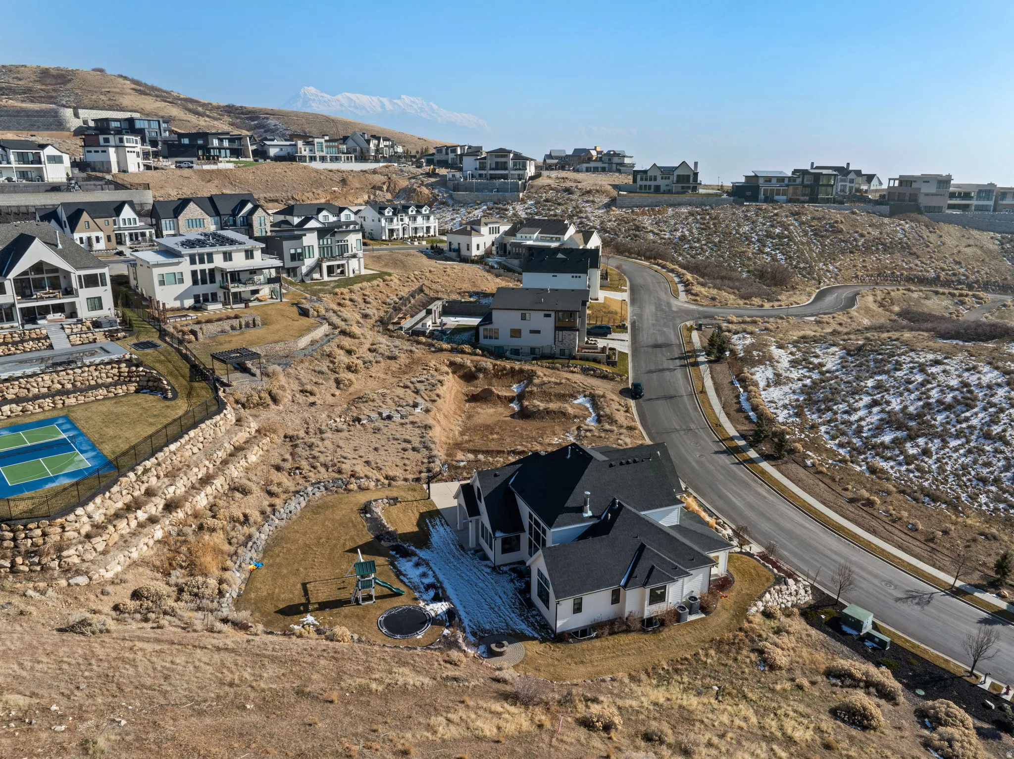 Aerial perspective of suburban area
