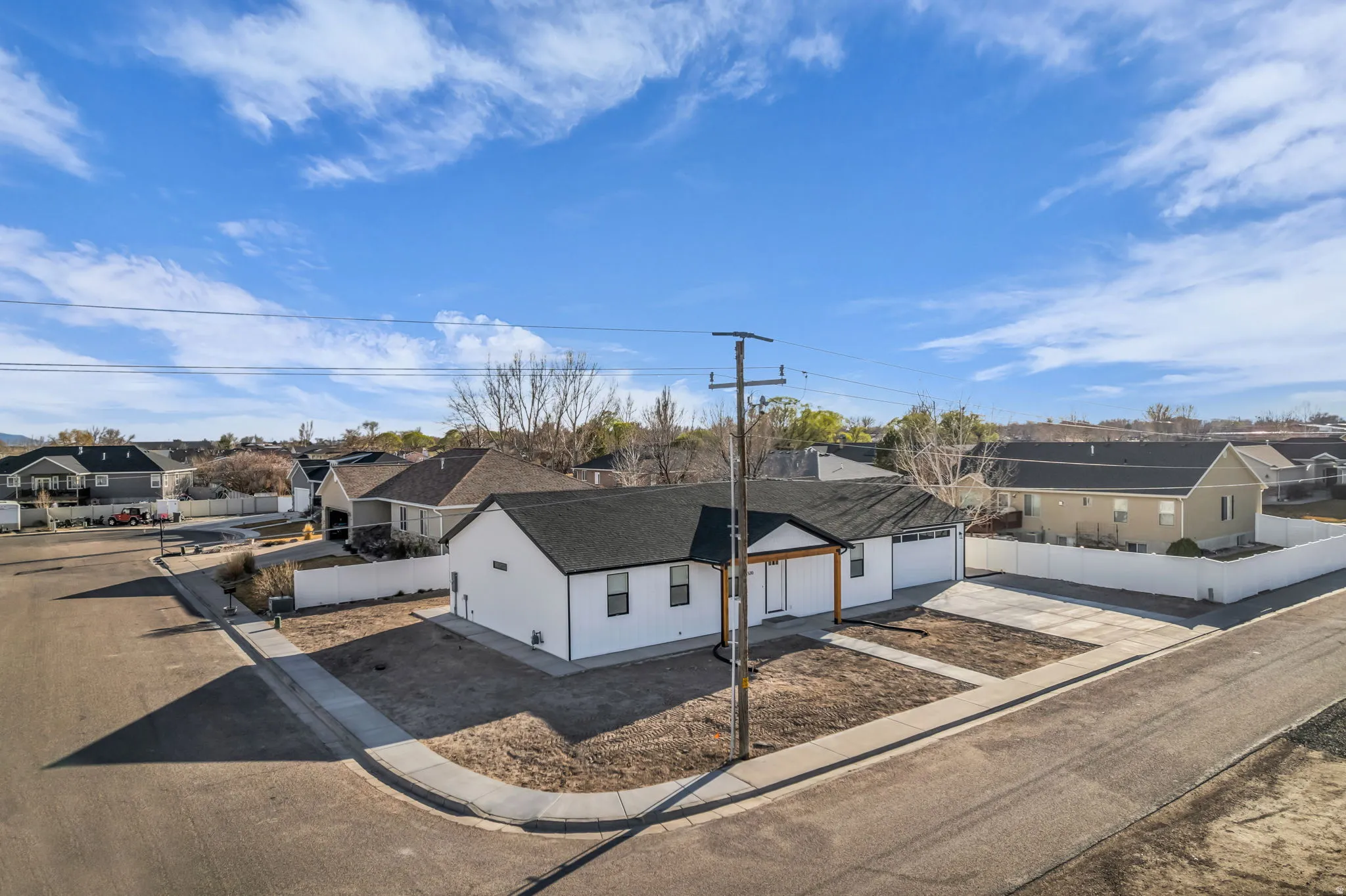 Aerial perspective of suburban area