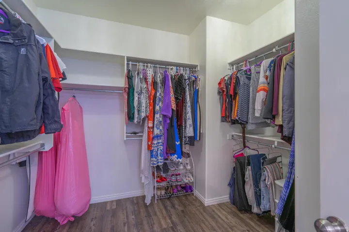 Spacious closet with dark wood-type flooring