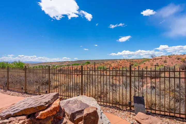 View of patio with a mountain view
