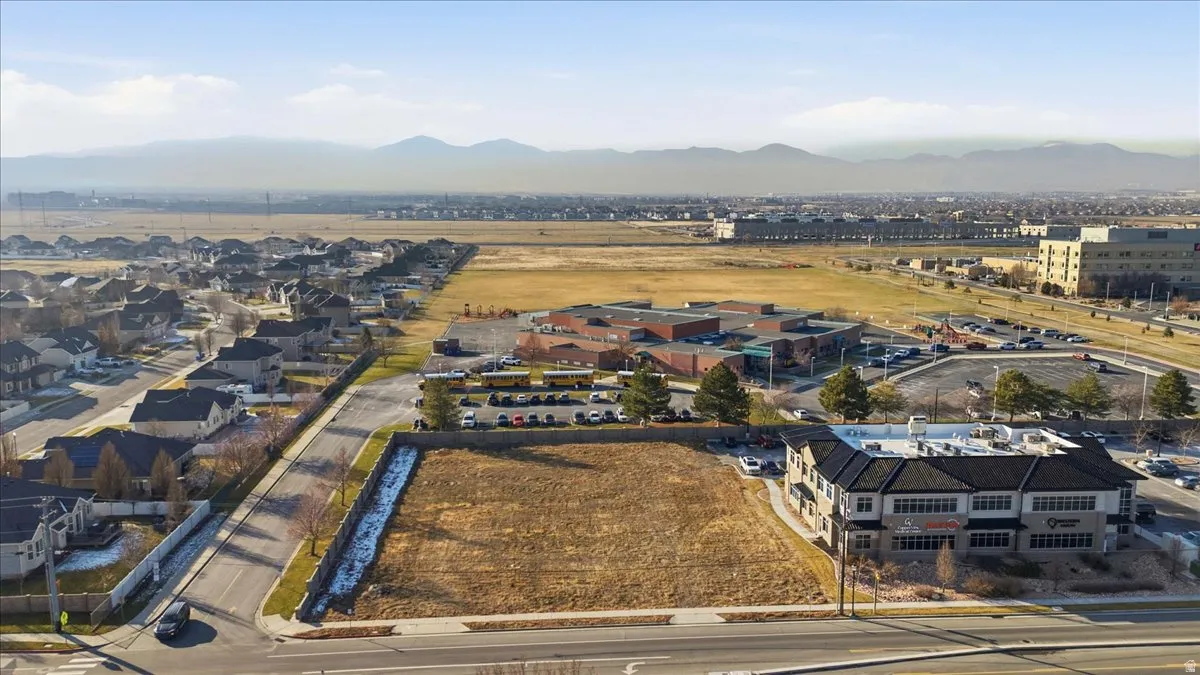 Drone / aerial view of a mountainous background