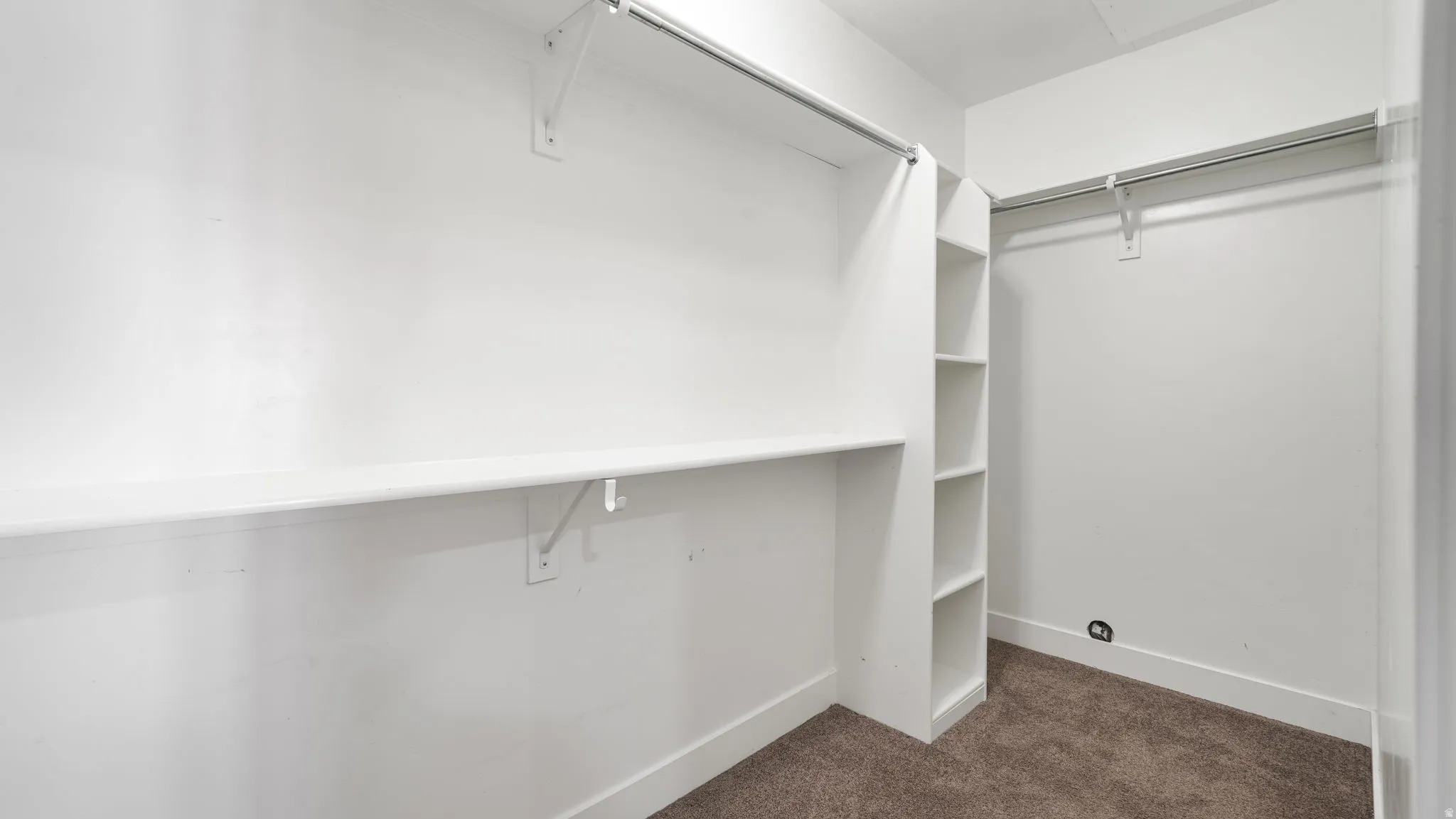Spacious closet featuring dark carpet