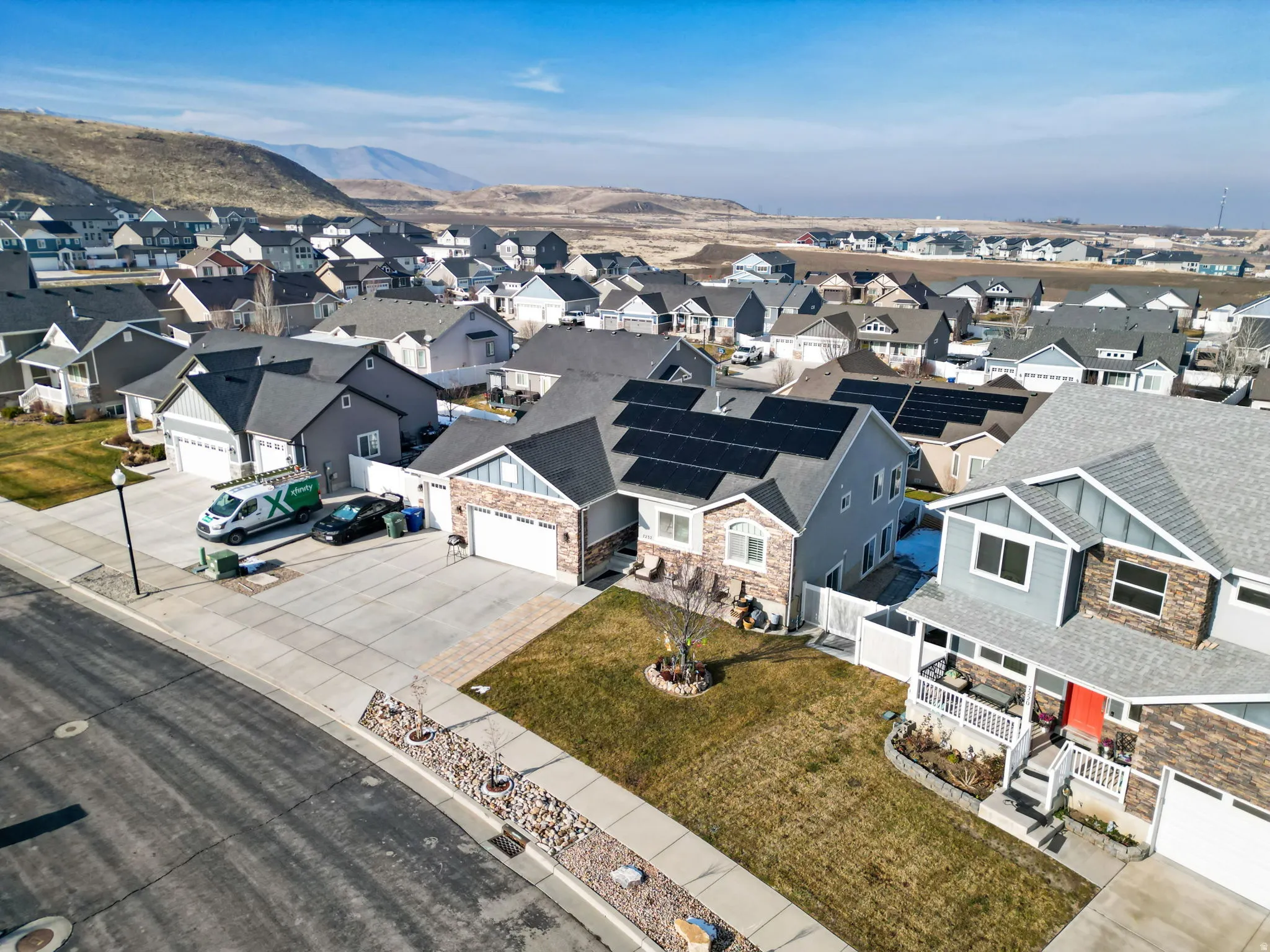 Aerial perspective of suburban area