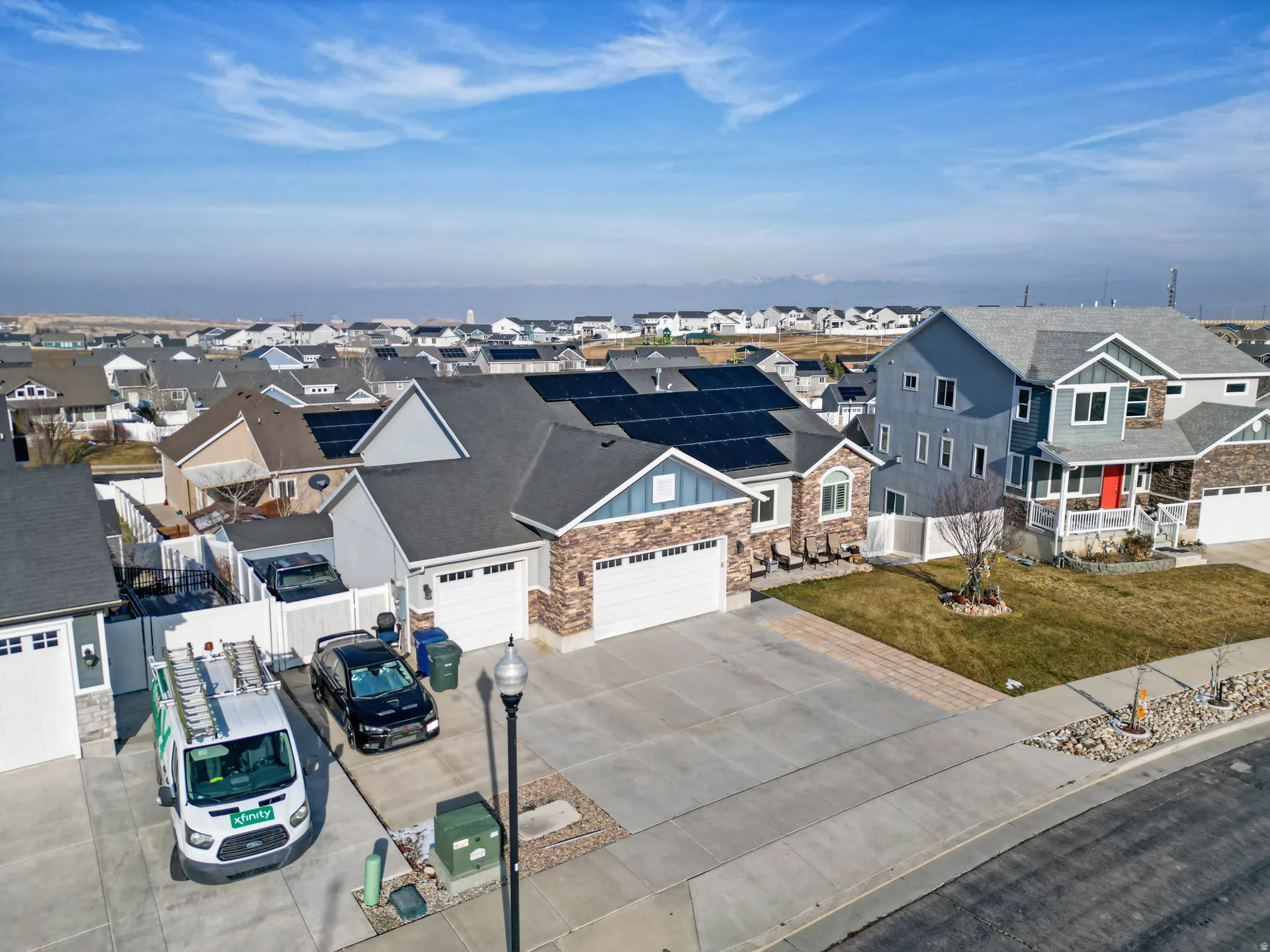 Aerial perspective of suburban area